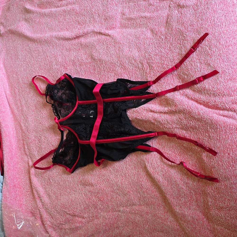 Adore Me Black Lace Corset with Garters - Size Small